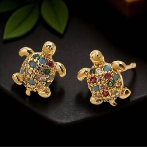 Petite Turtle Gold Multicolor Earrings